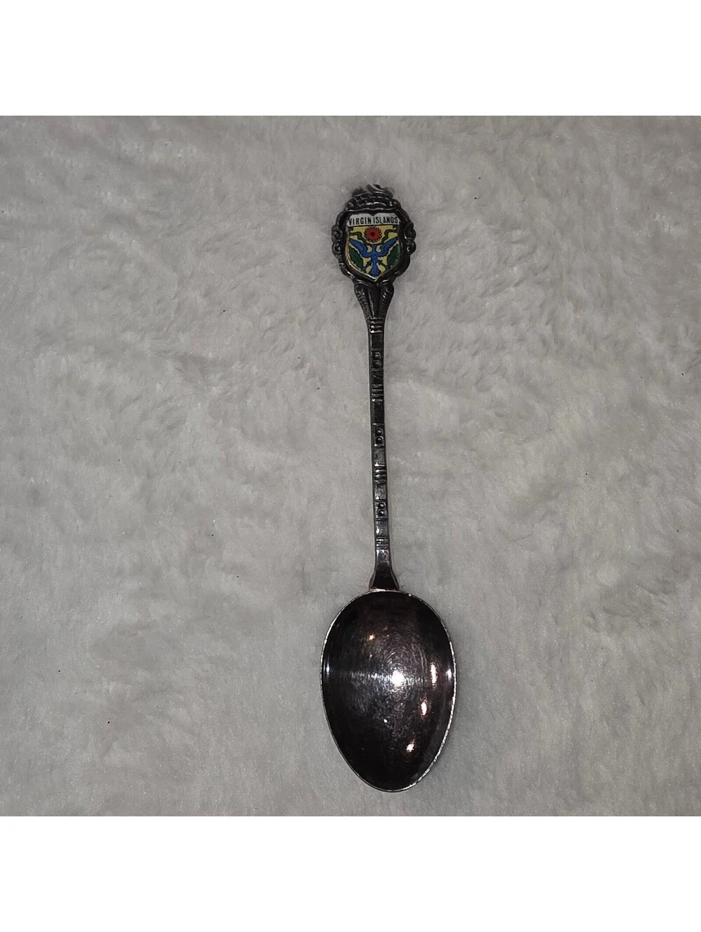 Collectible Virgin Islands Travel Spoon - Vintage Caribbean Enamel Shield